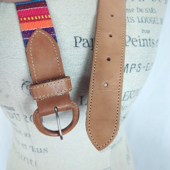 Vintage Textile Guatemala Belt Small Leather Bead - Picture 6 of 8